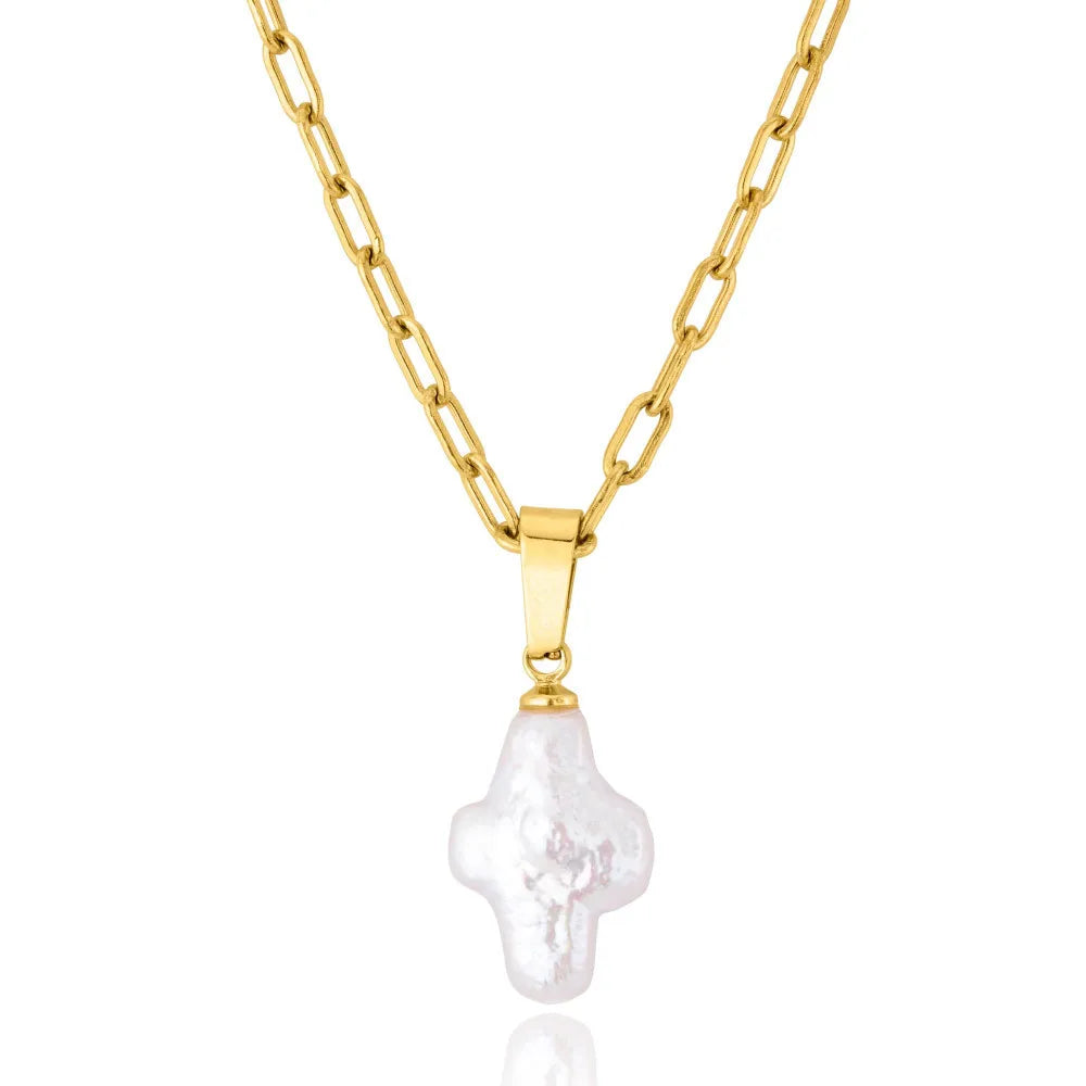 Fashion Jewelry Pendant Charms Natural Pearl Cross Pendant with Stacked Necklace