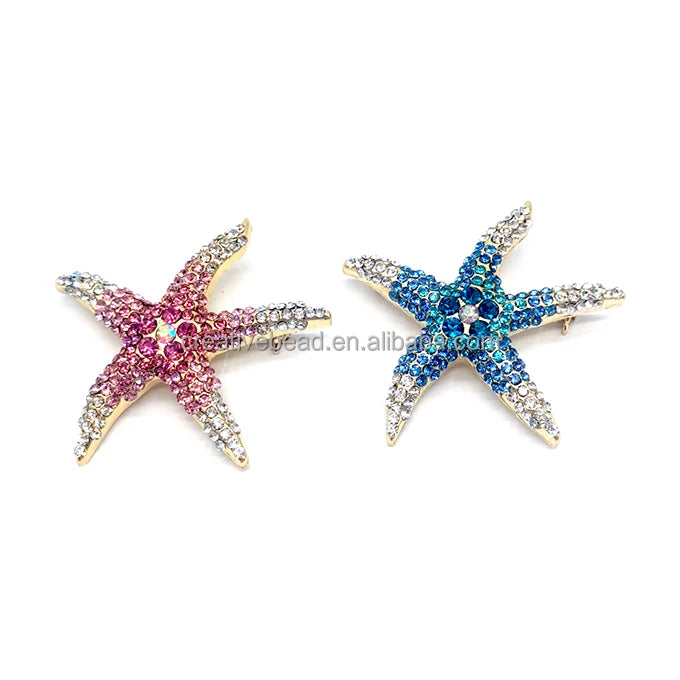Hot Sell Children's Alloy Crystal Rhinestone Starfish/Sea Star Brooch Pins for Garment Wedding Party & Gift Decoration