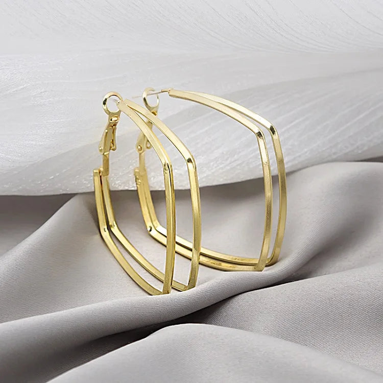 SC Hot Selling European Style Earrings Personalized Gold Plated Earrings Exaggerated Double Square Hoop Earrings for Women