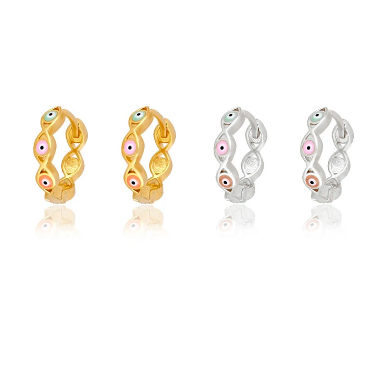 18K Gold Jewelry 925 Sterling Silver Devil Eye Enamel Earrings Twisted Small Huggie Hoops Earrings