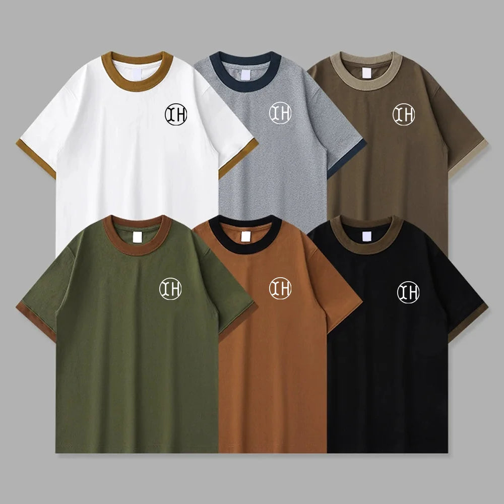 Supplier Fashion Color Blocked Cotton Soft Cozy Shirts Tops for Men Casual Crew Neck Short Sleeve Loose T-shirt