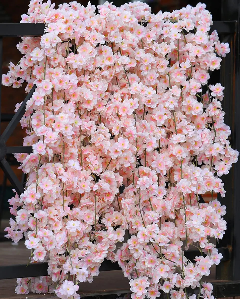 Artificial Cherry Blossom Flower Garland Hanging Vines for Spring Home Room Wedding Party Kawaii Decor (Pink-8PCS)
