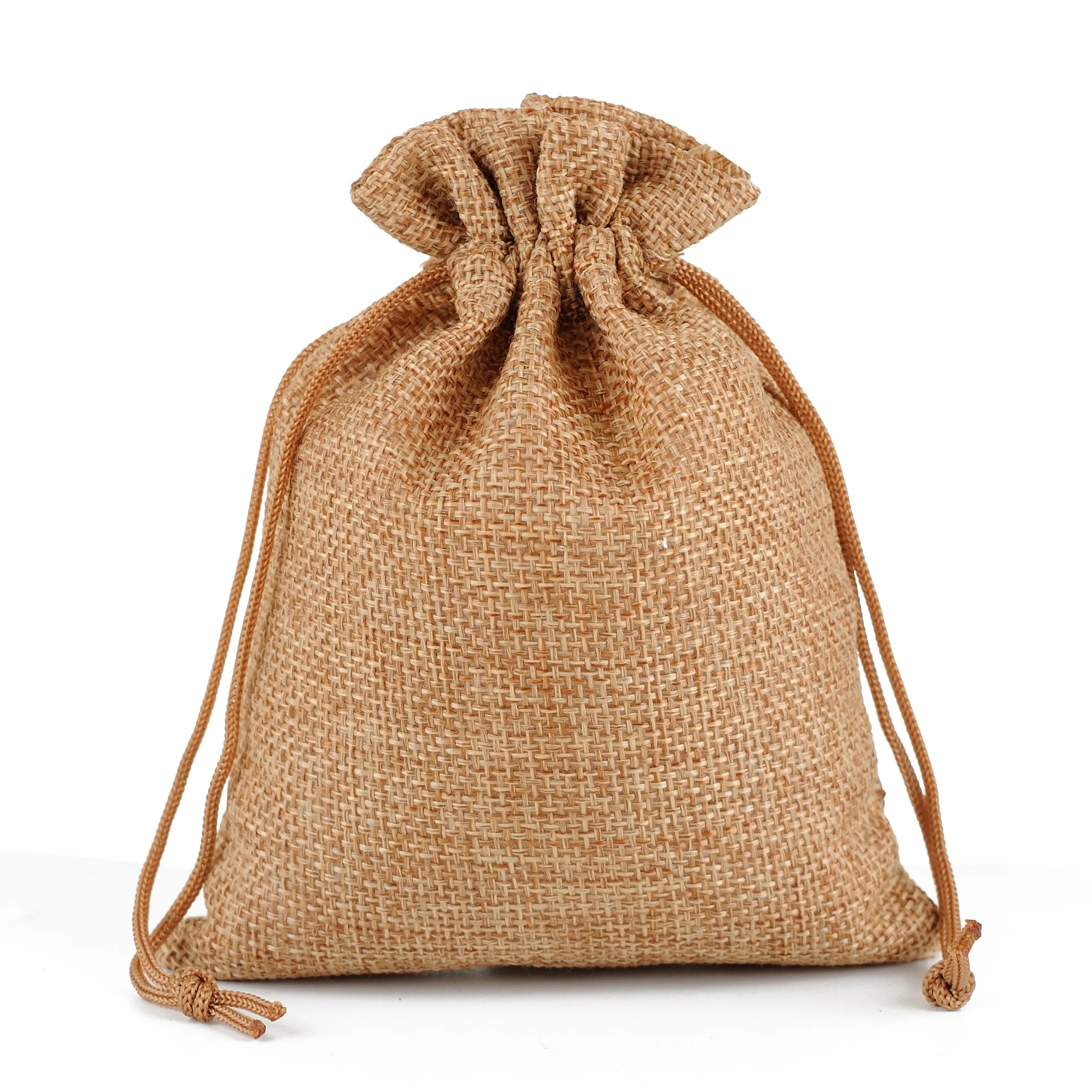 Linna Eco-Friendly 13*18 Custom Printed Jute Burlap Drawstring Bags Dustproof Rice Packing Jute Bags Packaging Printing