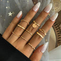 9pcs Chain Stacking Rings for Women Girls Vintage BOHO Midi Rings SIze Mixed Ring Set