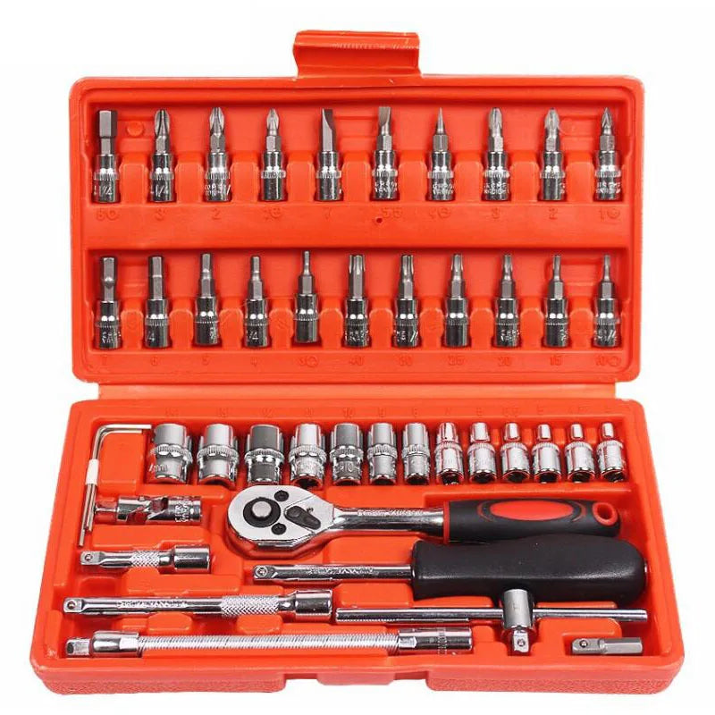46pcs/set Spanner Torque Ratchet Wrench Set Household Socket Tool Set Toolbox
