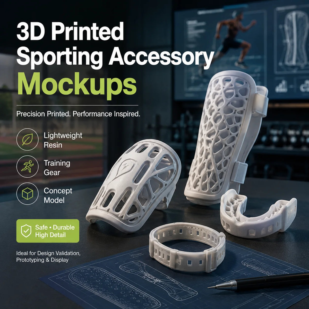 Safe 3D Printed Sporting Accessory Mockups with Lightweight Resin Custom Concept Model for Training Gear MegaBDM
