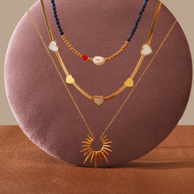 Fashionable Women's Necklace Natural Stone Heart Sun Pendant 18K Gold Waterproof Stainless Steel Hot Sale Snake Chain Jewelry