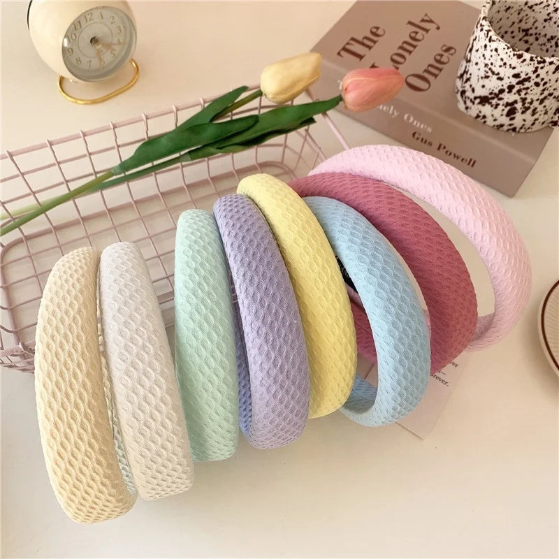 Wholesale Bulk Candy Hair Accessories Women Sponge Padded Hairbands Wash Head Hair Band Waffle Walf Checks Face Washing Headband