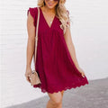 2023 Summer Dresses in Stock New European and American Lace Patchwork Hollow V-neck Dress
