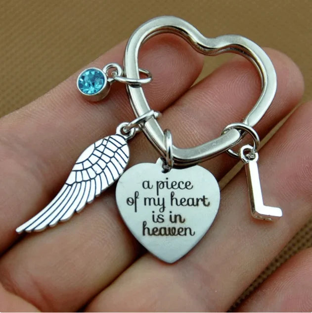 Initial Birthstone a Piece of My Heart Is in Heaven Key Chain Loss of Loved One Key Chain Grandma Memorial Keychain