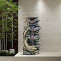 Gray Resin Dead Wood Blue Lamps Flowing Water Engraved Hand-painted Sculptures Realistic Textures Artistic Appeal Holiday