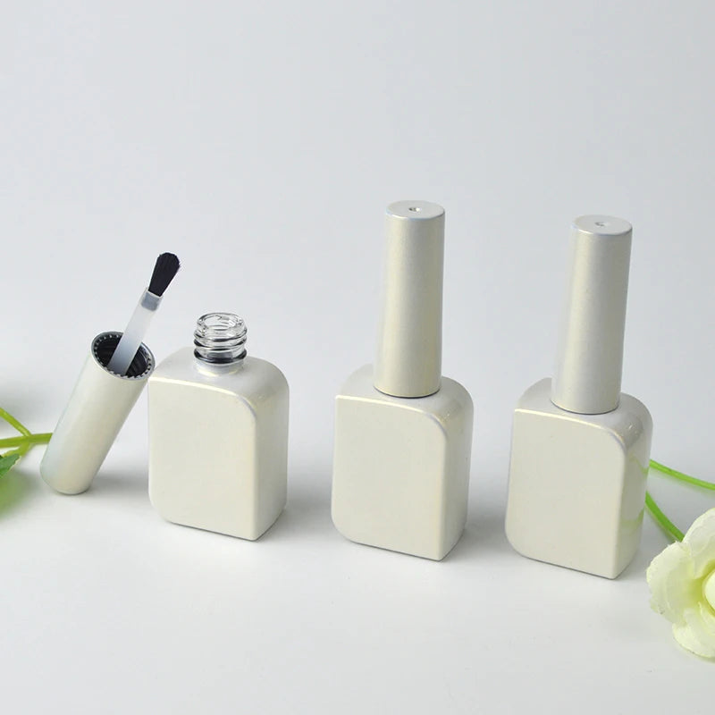 Factory Wholesale OEM Custom White 10ml Square Rectangular Glass Empty Gel Nail Polish Bottle
