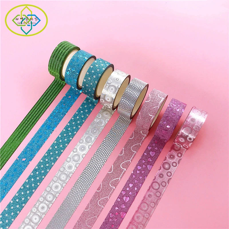 Self-adhesive Pressure Sensitive Hot Melt Waterproof CMYK Color Glitter Decorative Washi Paper Tape for Wedding Birthday