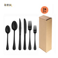 Factory Top Seller Bestek Steak Knives Spoon and Fork Set Stainless Steel Cutlery Set 24pcs Black Cutlery