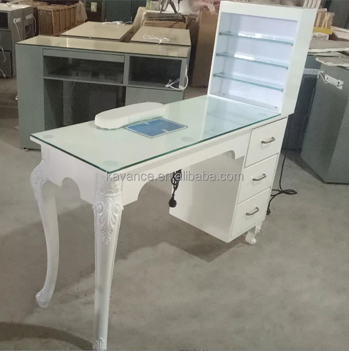 Wholesale Factory Hot Modern Wood Luxury Nail Salon Furniture Nail Tech Table with Dust Collector Manicure Desk