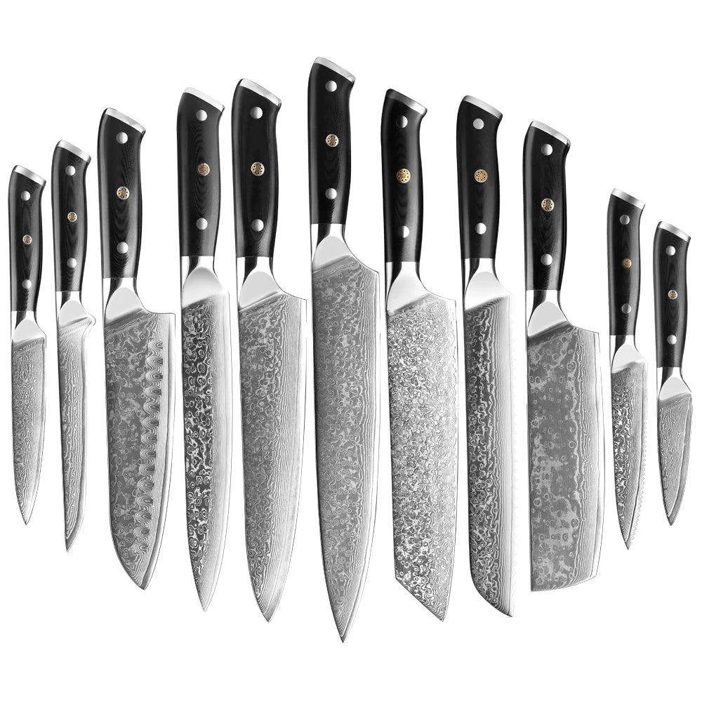 Wholesale XITUO Damascus Kitchen Knife Set with Black G10 Handle Chef Santoku Bread Slicing Kiritsuke Nakiri Boning Steak Paring