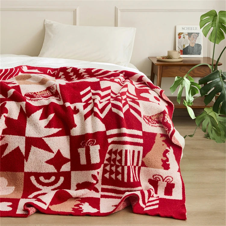 Wholesale Throw for Winter High Quality Polyester Soft Warm Cozy Knitted Throw Blanket for Bed  Christmas