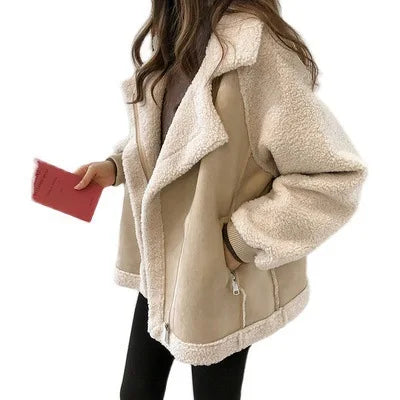 Coats Woman Autumn Winter Fleece Coat Harajuku Jacket Clothes Motorcycle Suit  Top Fashion Tops  Women Varsity Bomber Loose