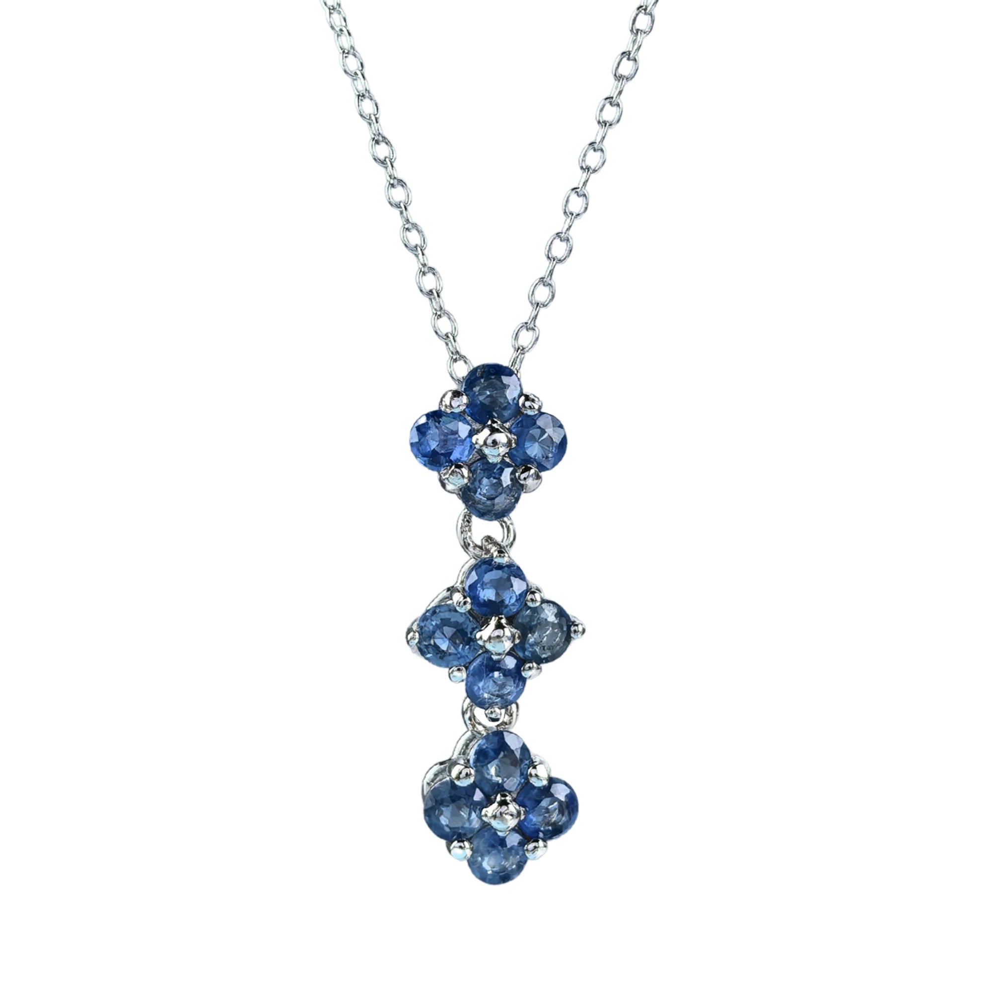 Delicate Rhodium Plated Silver 925 Jewelry Natural Sapphire Four Leaf Clover Necklace for Women Birthday Gift