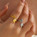 Minimalist Women Stainless Steel Opening Heart Rings 18k Gold Plating Jewelry