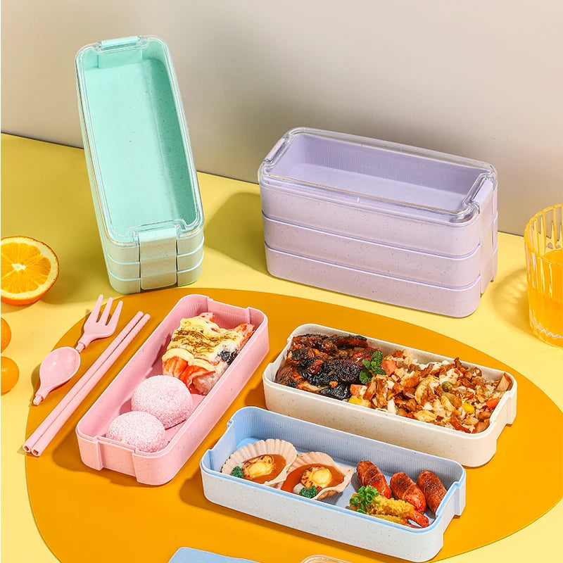 Creative PP Plastic Three-layer Student Lunch Box Outdoor Picnic Food Packaging Japanese Bento Box