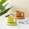 Novelty Ceramic Porcelain Coffee Mug Chubby Tea Cup with Saucer Set Cream Color Food Contact Safe Hand Grip for Party