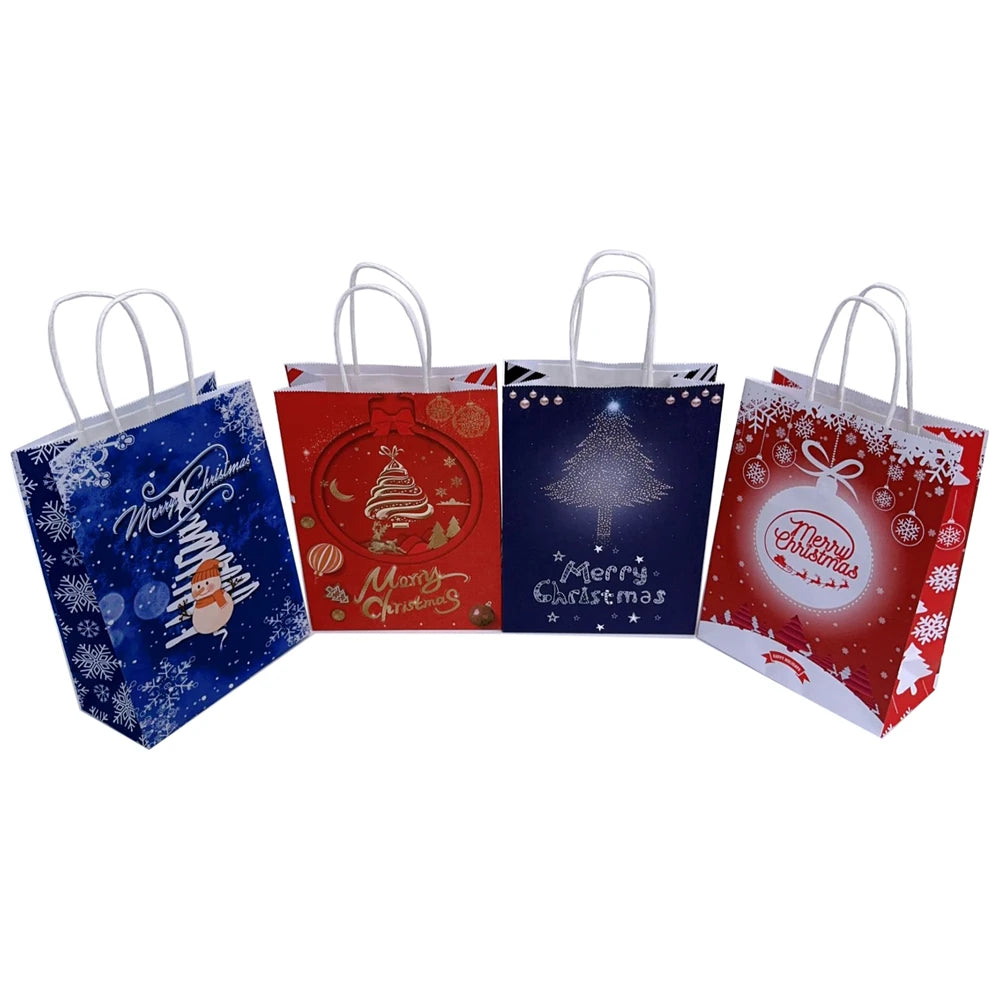 KUAIMA 16*8*22cm Christmas Paper Gift Bags Packaging With Handle for Holiday Paper Gift Bags Christmas Goody Bags