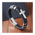 Classic Woven Genuine Leather Rope Wrapping Stainless Steel Punk Style Cross Magnetic Clasp Charm Bracelet Men Gift Jewelry