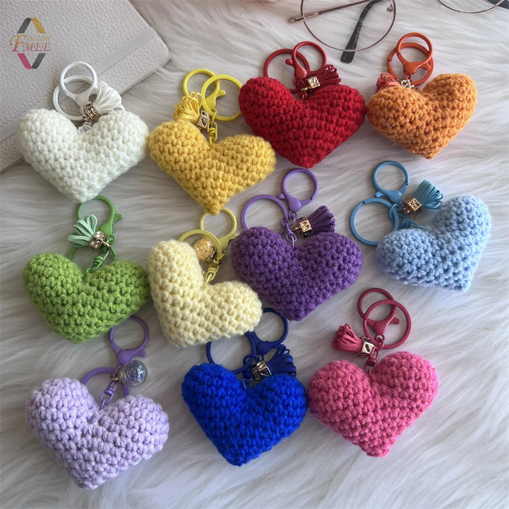 2026 New Design Custom Heart Handmade Crochet Bag Keychain Mobile Accessories Handbag Pendant Tassel Bag Keyring Heart Keychain