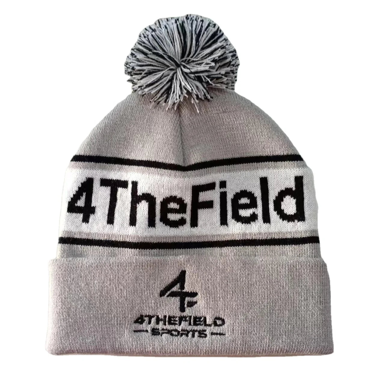 Custom Fashion Adult Knitted Jacquard Embroidery Winter Hat Pom Pom Beanie Bobble Hat With Custom logo
