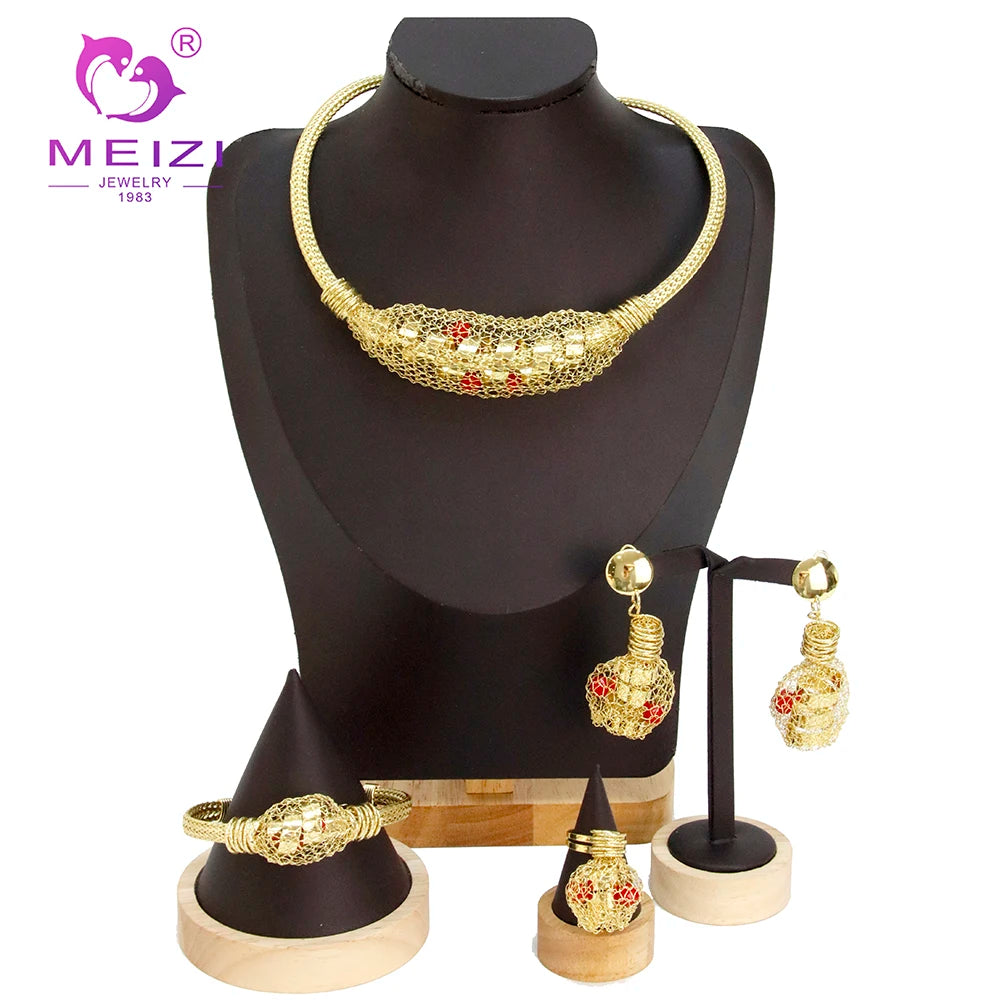 MEIZI Luxurious Dubai-style Gilded Jewelry and Glittering Zircon Diamond Necklaces Bracelets Rings and Earrings Are Available