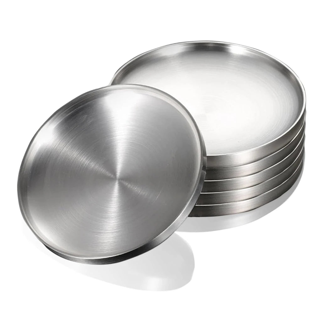 Dishwasher Safe Customized Logo 17cm 19cm 21cm 23cm 26cm Kids Double Wall Stainless Steel 304 Pizza Tray Dinner Plates Dish