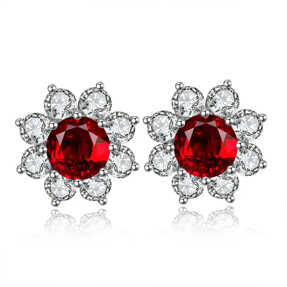 Anster Wholesale Gold Jewelry Trendy Style Sapphire Ruby Emerald Flower Pattern 9k Gold Stud Earrings