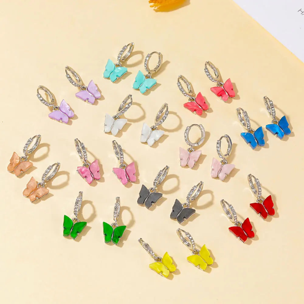 White pink Red Blue Blue butterfly Earrings New Design Huggie Hoop Acrylic
