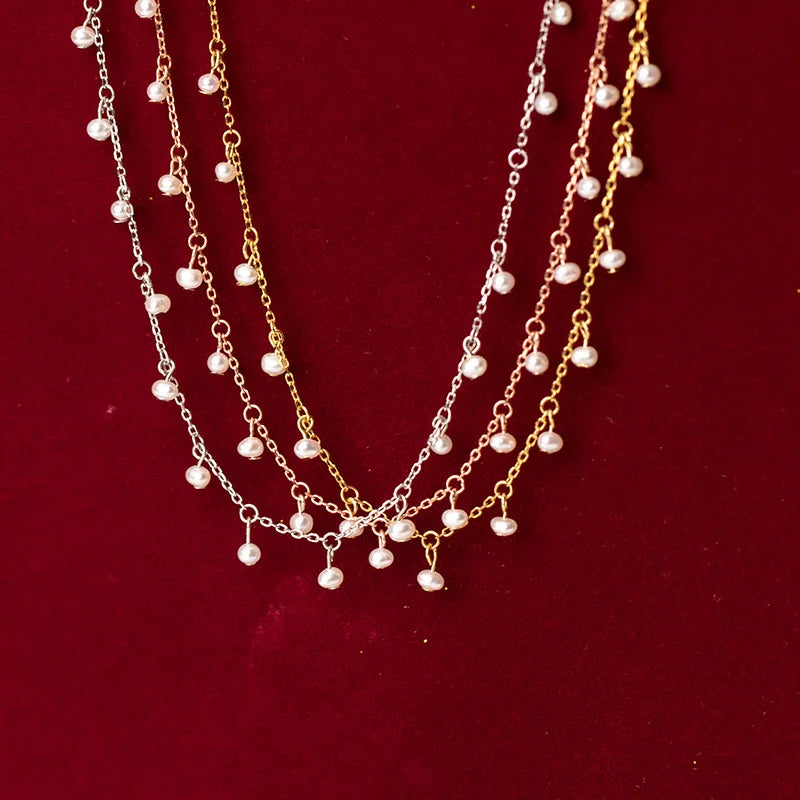 Fashion Women Handmade Fresh Water Pear Choker Necklaces 925 Sterling Silver Beads Beaded Necklaces in Stock Jewelry