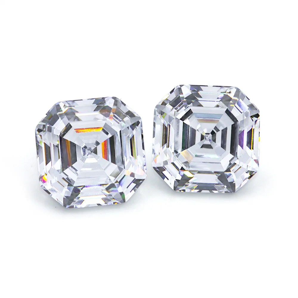 Factory Wholesale 5A Cubic Zirconia Asscher Cut CZ Stone 3.0mm to 10.0mm Heat Resistant White Synthetic Loose Gemstones