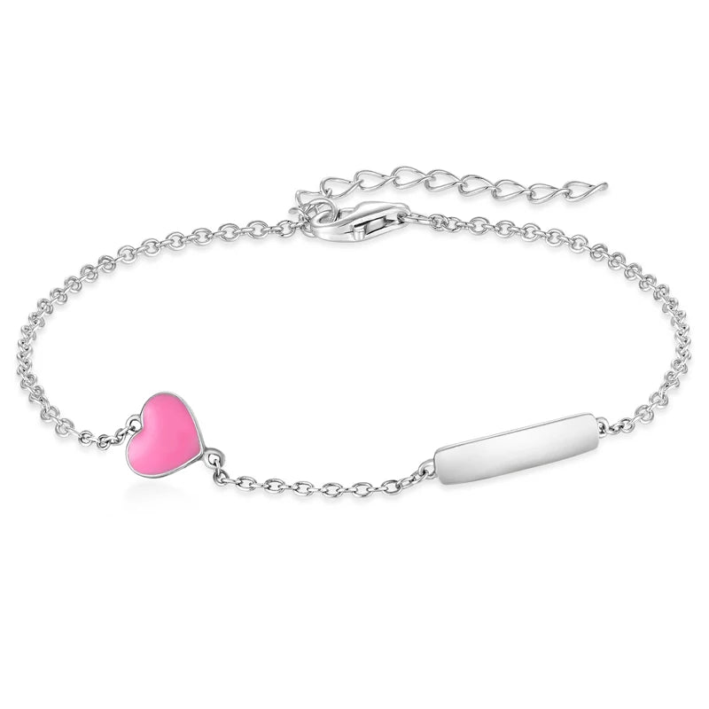 High Quality Luxury Customized Classic Rhodium Plated 925 Sterling Silver Gifts Handmade Pink Small Enamel Heart Bracelet Women