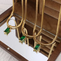 Gold Herringbone Snake Chain with Emerald Non-Tarnish Stainless Steel Necklace for Women Gift Ready Elegant Green Jewelry