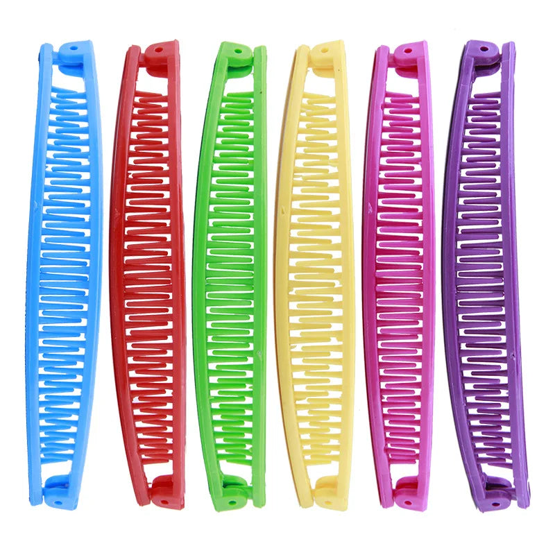 Women Solid Color Banana Clips Colorful Plastic Claw Toothed Anti slip Hairpin Comb Women Hair Accessories