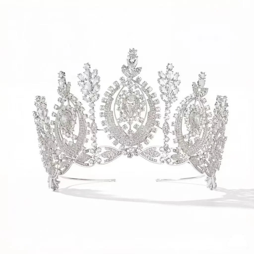 Handmade Luxury Miss Universe Pageant Crowns 4 Inches Zircon Gold Plated Wedding Crowns Bridal Hair Accessories Tiaras