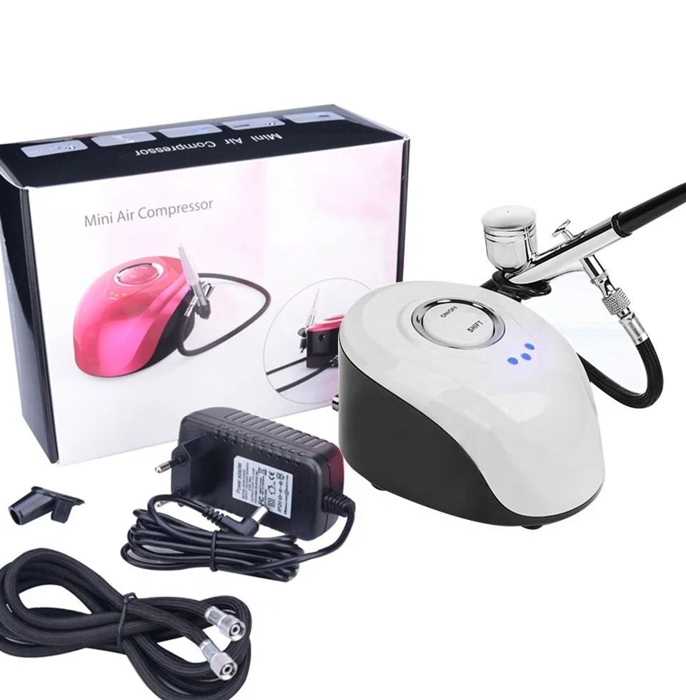 BT-19 Complete Airbrush Kit for Cake Decorating Body Art Tattoo Nails-Rechargeable Compressor 3-Speed Adjustable Eco-Friendly