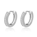 925 Sterling Silver Rhodium Plated 12mm Hoop Earrings | Front Half Cubic Zirconia Accents | Hypoallergenic Circle Earrings