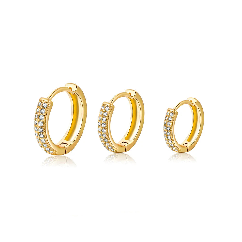 ERESI Tiny Circle Pave Zircon Huggie Hoop Earring Gold Zircon Small Crystal Earring Three Size Brass Jewelry Fashion Earrings