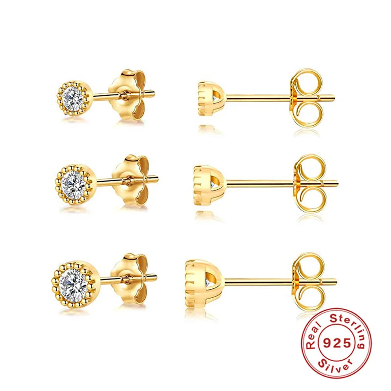 3PCS/Set Dainty Cubic Zirconia  Stone  925 Sterling Silver Stud Earring Fashion Jewelry Wholesale