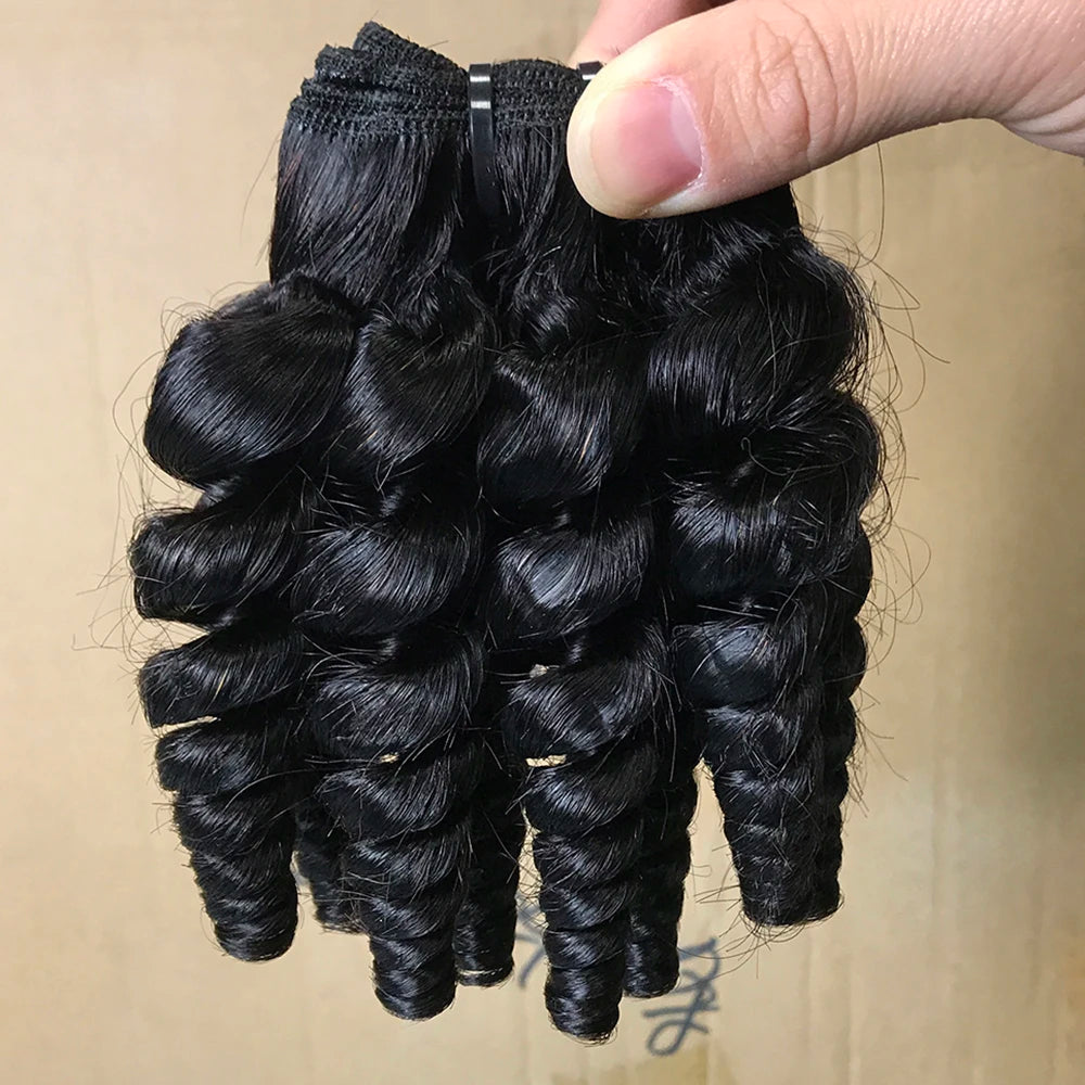 12A Double Drawn Bouncy Funmi Hair BundlesRaw Virgin Baby Curl Human Hair Extension Weft.