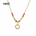 Colorful Rhinestone Zircon Hollow Circle Natural Stone Beads Pendant Necklace Bohemian 18k Gold Stainless Steel for Women