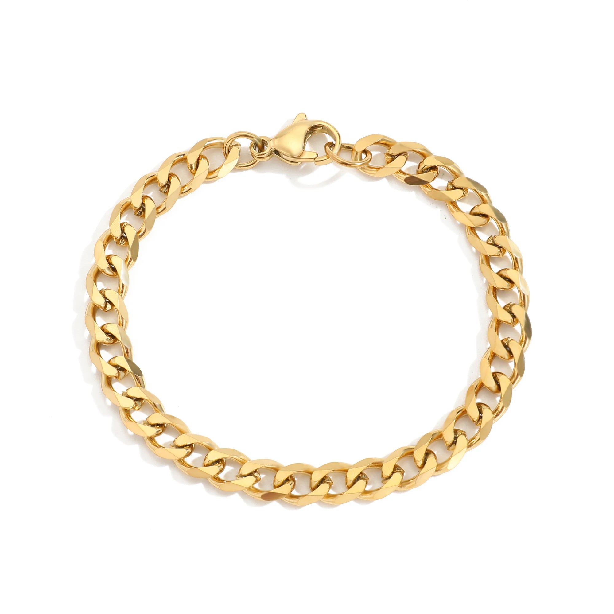 14K Gold Plated 316L Stainless Steel Classic Style 4MM Cuban Chain Bracelet 16.5CM-18CM Link Titanium Steel for Gift Jewelry