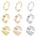 Simple Fashion 18K Gold Plated Opening Stainless Steel Ring Cut Hollow Design Couple Ring Casual Pop Jewelry Handpiece