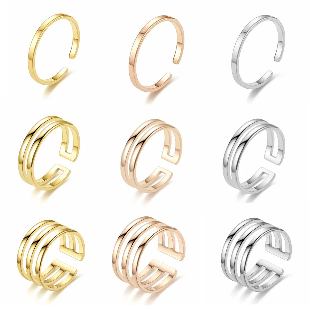 Simple Fashion 18K Gold Plated Opening Stainless Steel Ring Cut Hollow Design Couple Ring Casual Pop Jewelry Handpiece