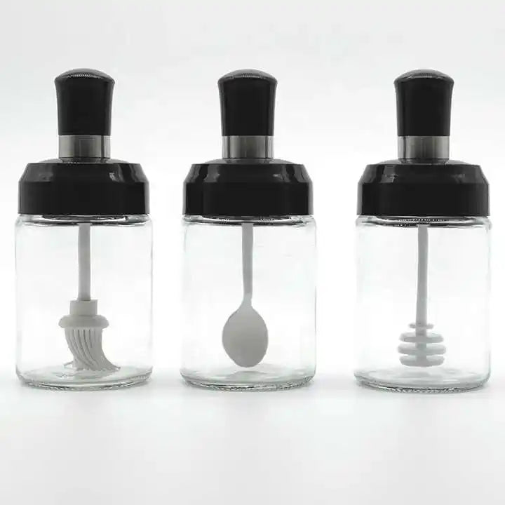 Glass Jar Spice Containers Condiment Salt Seasoning Storage Bottle With Spoon/ Oil Brush/ Honey Dipper